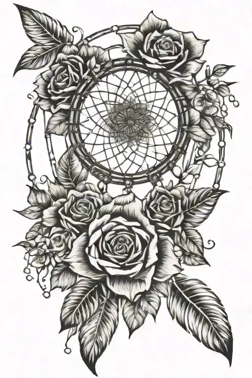 floral small dream catcher with roses, mayflowers, hibiscus, Hawaii flowers, eye of Horus   tattoo design idea