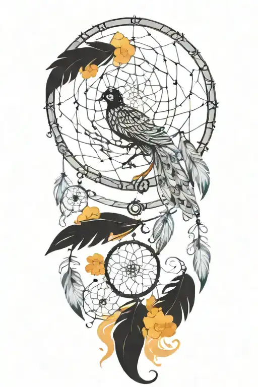 dream catcher phoenix flowers intertwined infinity symbols tattoo design idea