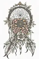 floral dream catcher entangled in lots of flowers tattoo design idea
