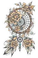 floral dream catcher entangled in lots of flowers tattoo design idea