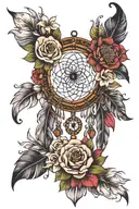 flowers covering small dream catcher tattoo design idea