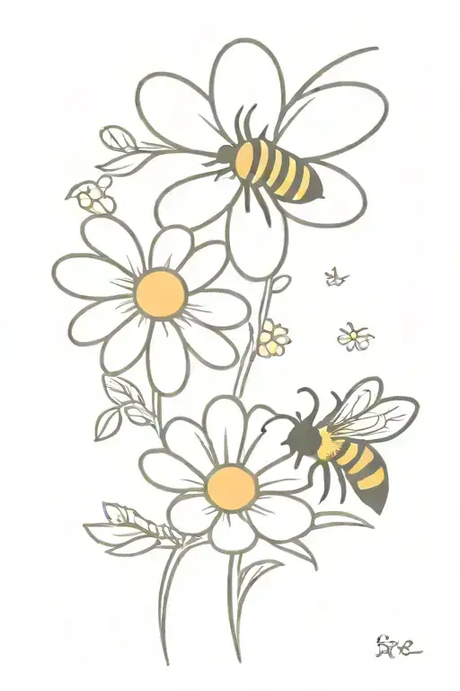 bee and daisy tattoo design idea