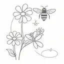 line drawing bee and single  daisy tattoo design idea