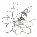 line drawing bee and single  daisy tattoo design idea