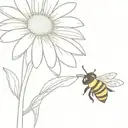line drawing bee and single  daisy tattoo design idea