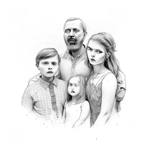 family with father, morther, two sister and one brother tattoo design idea