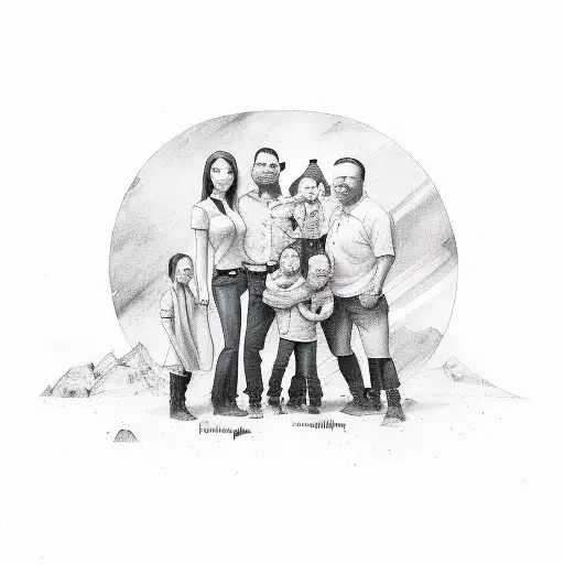 family with father, morther, 2 younger sister and one brother tattoo design idea