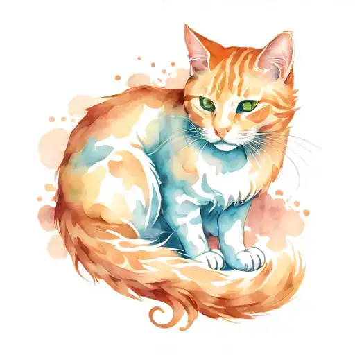 ginger cat curled tattoo design idea
