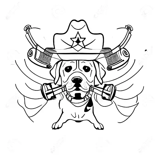 A minimalist tattoo of a dog wearing a cowboy hat and playing a guitar tattoo design idea