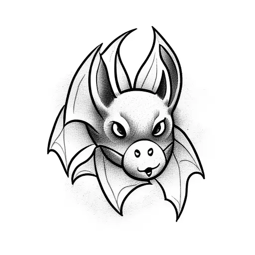 cute bat with roses tattoo design idea