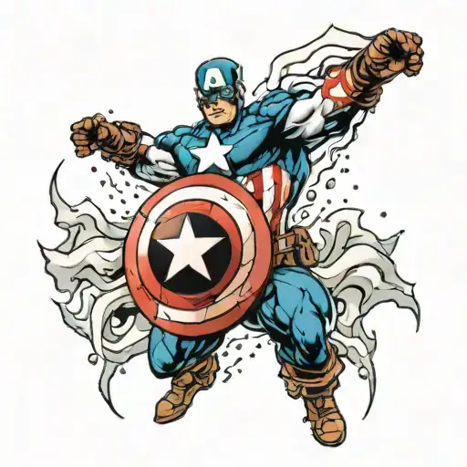 captain America suit ripping through skin shoulder and a little  upper chest tattoo design idea
