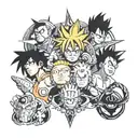 anime tattoo based on Naruto, dragon ball z, and one piece tattoo design idea