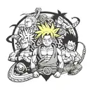 anime tattoo based on Naruto, dragon ball z, and one piece tattoo design idea