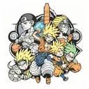 anime tattoo based on Naruto, dragon ball z, and one piece tattoo design idea