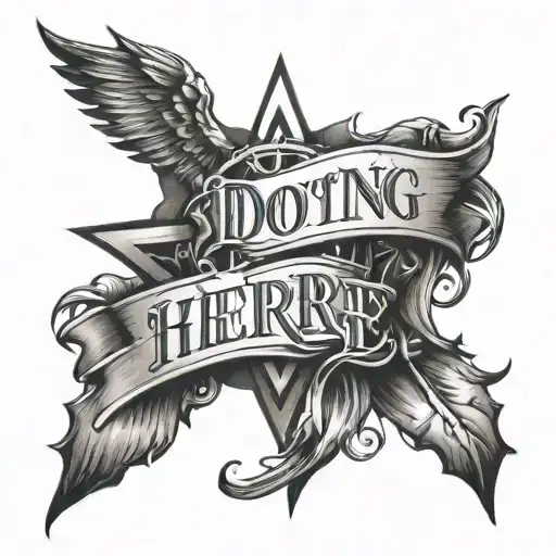 Tattoo Sketch of the inscription in English "I don't belong here" in Gothic style, a small star on top is also in Gothic tattoo design idea