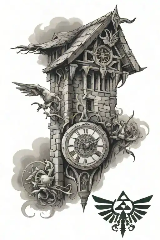Zelda Clock tower sleeve tattoo tattoo design idea