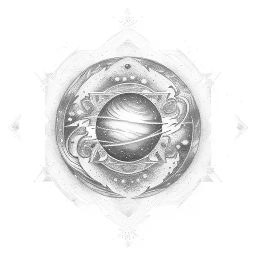 Produce a photorealistic image of a tattoo design that includes a book with cosmic symbols like planets, stars, or galax tattoo design idea