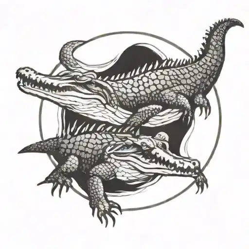 2 crocodile in a circle of water   tattoo design idea