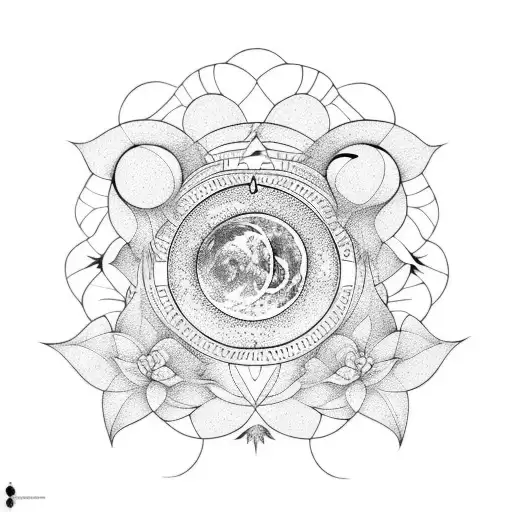 finobacci with moon and dogwood flower tattoo design idea