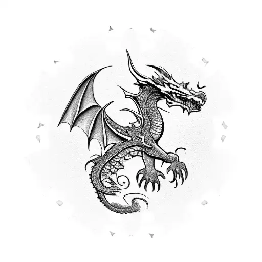 An epic fantasy scene with a dragon guarding a treasure chest filled with poker chips tattoo design idea