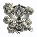 cross and clouds tattoo design idea