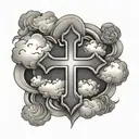 cross and clouds tattoo design idea