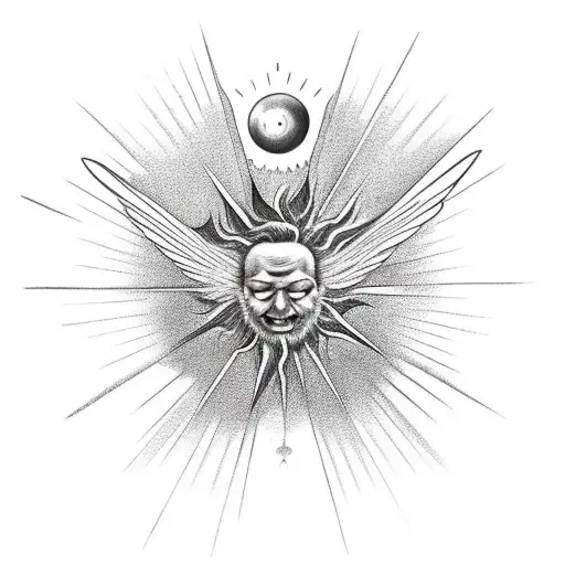 icarus falling out of a sun tattoo design idea