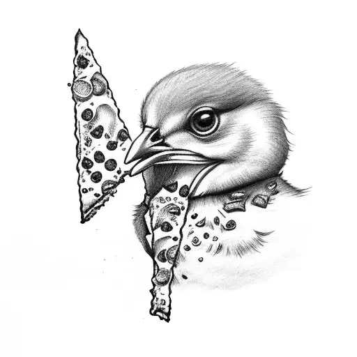 chick eating pizza tattoo design idea