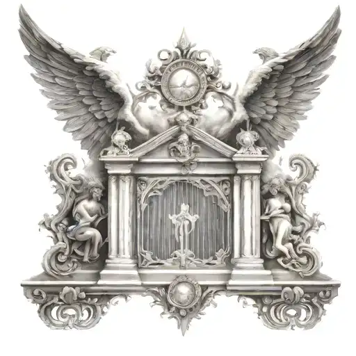pearly gates across chest with angels fighting demons tattoo design idea