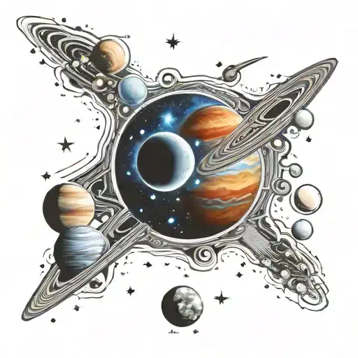 milky way galaxy with planets and stars tattoo design idea