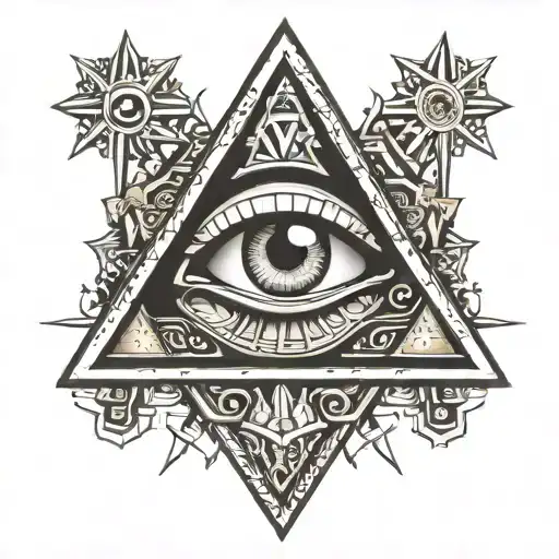  eye but inside is all knowing pyramid logo integrated tattoo design idea