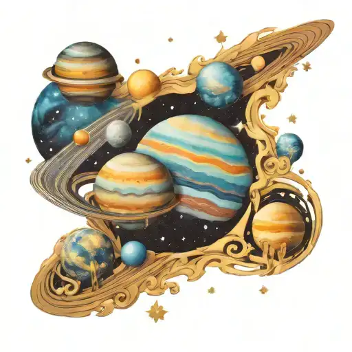 milky way galaxy with planets and stars tattoo design idea