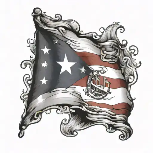puerto rico flag with ocean tattoo design idea