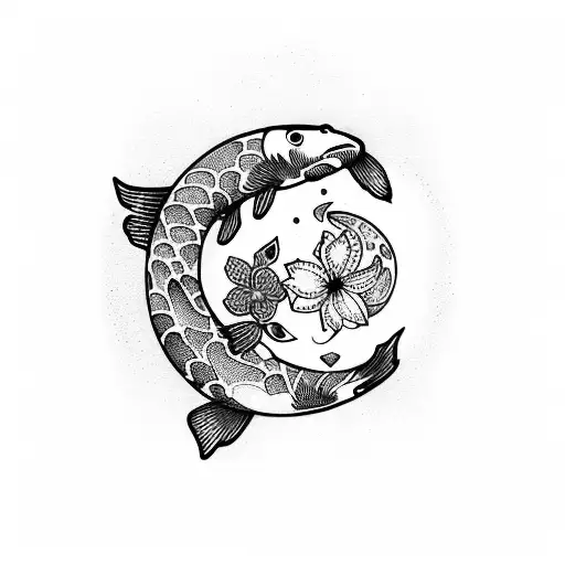 Koi Fish with flowers sun and moon tattoo design idea