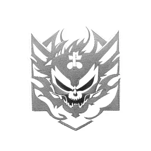 the substitute soul reaper badge from the anime bleach, black with ichigos bankai sword sword in the top tattoo design idea