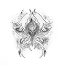 asymmetric phoenix rising with watercolor infill tattoo design idea