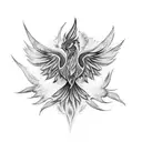 asymmetric phoenix rising with watercolor infill tattoo design idea