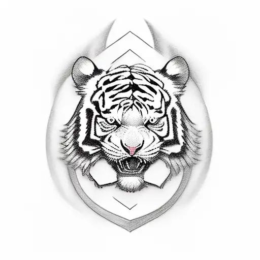 A sketch-style tattoo of a barber's chair with a white tiger sitting on it tattoo design idea