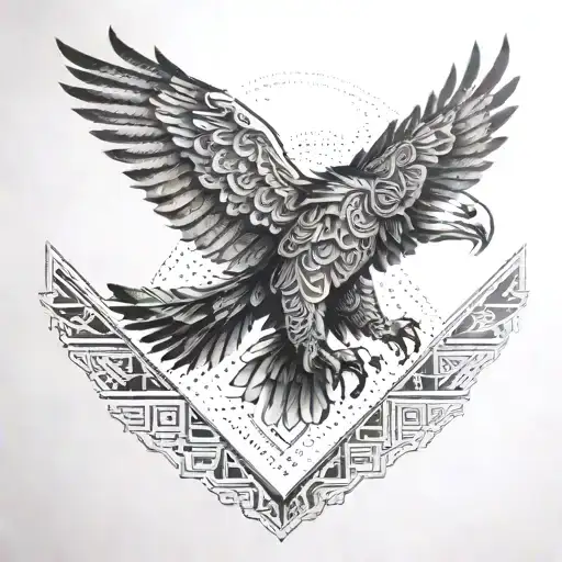 Intricate Aztec eagle design incorporating geometric patterns tattoo design idea