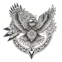Intricate Aztec eagle design incorporating geometric patterns tattoo design idea