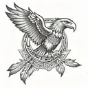 Black and grey Aztec eagle tattoo with detailed feathers and spread wings tattoo design idea