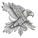 Black and grey Aztec eagle tattoo with detailed feathers and spread wings tattoo design idea