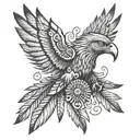 Black and grey Aztec eagle tattoo with detailed feathers and spread wings tattoo design idea