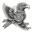 Aztec eagle symbol with spread wings and traditional Aztec motifs tattoo design idea