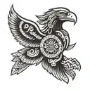 Aztec eagle symbol with spread wings and traditional Aztec motifs tattoo design idea