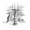 Lithuanian theme that incorporates historical elements like old money and Gediminas Tower tattoo design idea