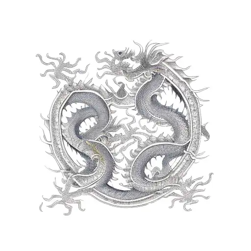two symmetrical chinese dragons tattoo design idea