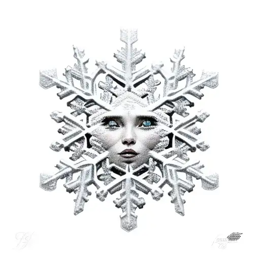 snowflake woman's face broken heart  tattoo design idea
