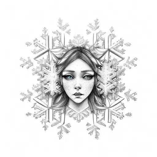 snowflake woman's face broken heart  tattoo design idea