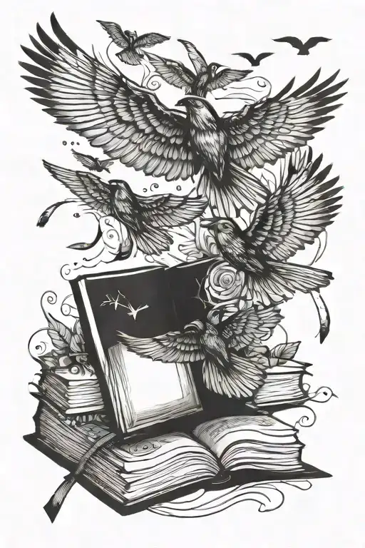 birds in flight coming out of book  tattoo design idea